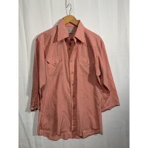 H Bar C Womens Western Shirt M/L Pearl Snap Red Plaid Long Wide Sleeve Vintage